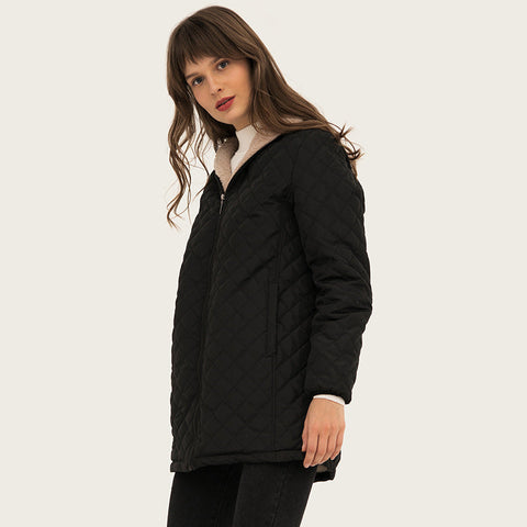 Manteau Matelassé Léger à Capuche et Manches Longues