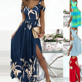 Robe fendue à encolure en V et épaules dénudées