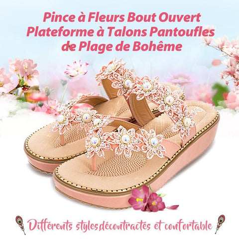 Pince à Fleurs Bout Ouvert Plateforme à Talons Pantoufles de Plage de Bohême
