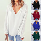 Chemise Décontractée en Mousseline de Soie à Manches Longues et à Col en V