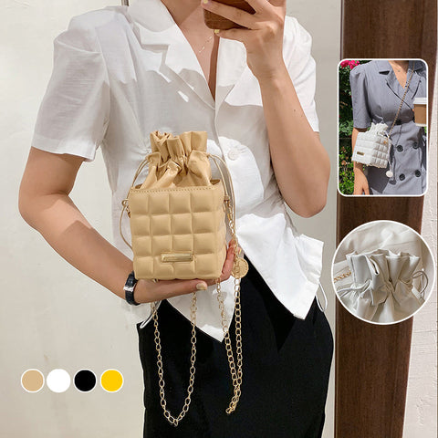 Sac à bandoulière à carreaux avec cordon de serrage