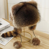Mignon chapeau en peluche en fausse fourrure queue de raton laveur parents-enfants