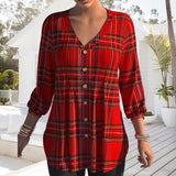 Chemisier à Carreaux Col en V avec Boutons