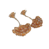 Boucles d'oreilles feuille de ginkgo en forme d'éventail en cristal incrusté de diamants