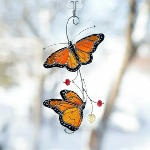 Décor de fenêtre en verre papillon monarque teinté