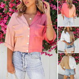 Chemise Cardigan à Manches Mi-longues Contrastées