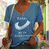 T-shirt Décontracté Á encolure En V Et Lettres Imprimées