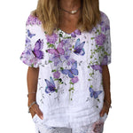 T-shirt En Coton Et Lin à Manches Courtes Et Col Rond à Fleurs Daisy
