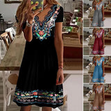 Robe Pastorale Imprimée à Col V Ondulé