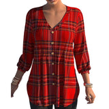 Chemisier à Carreaux Col en V avec Boutons