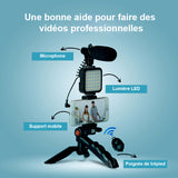 Kit de microphone vidéo professionnel avec trépied et lumière LED