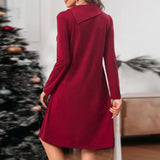 Robe de Noël de Couleur Unie avec Des Boutons Élégants