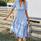 Robe à col en V et imprimé à rayures