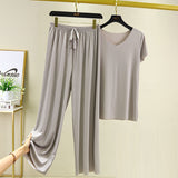 Pyjama D'été Deux Pièces En Soie Glacée