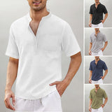 Chemise en Lin et Coton pour Hommes T-shirt Noir à Col Montant