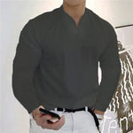 T-shirt business de couleur unie avec col en V et manches longues
