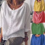 Blouse printanière ample de couleur unie pour femme
