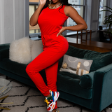 Combinaison décontractée sans manches avec cordon de serrage et col en U