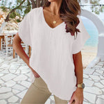Chemise col V en coton et lin