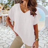 Chemise col V en coton et lin