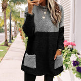 Panneaux Ronds Col Poches Manches Longues Suède Sweat-shirt