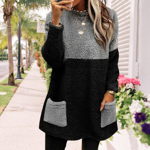 Panneaux Ronds Col Poches Manches Longues Suède Sweat-shirt