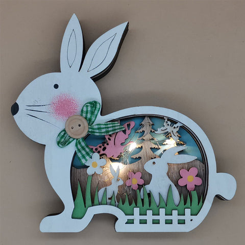 Décoration de Pâques lapin en bois avec lumière LED
