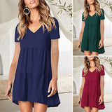 Robe décontractée ample à manches courtes et col en V pour femmes