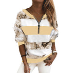 T-shirt Oversize à Manches Longues et Col en V Imprimé