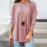 T-shirt Irrégulier De Couleur Unie Avec Ourlet Á Col Rond