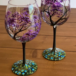 Verres à vin Arbre des Quatre Saisons - Art Peint à la Main