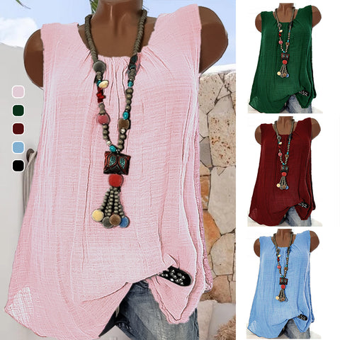 Gilet uni sans manches en coton et lin