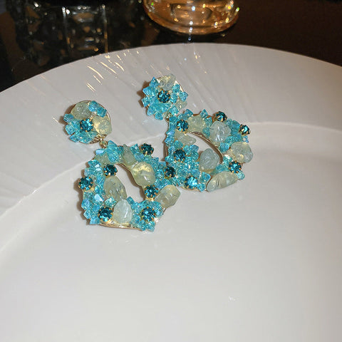 Boucles d'oreilles feuille de ginkgo en forme d'éventail en cristal incrusté de diamants
