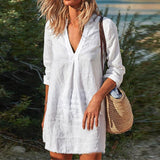 Robe Unie Col V En Coton Et Lin