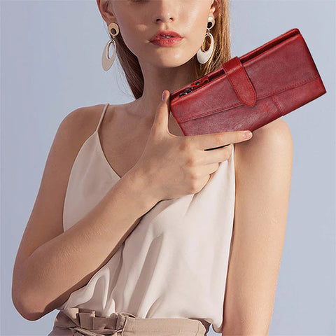 Porte-monnaie Vintage en Cuir Véritable de Grande Capacité RFID