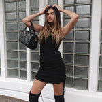 Robe Plissée Mince à Cordon de Serrage
