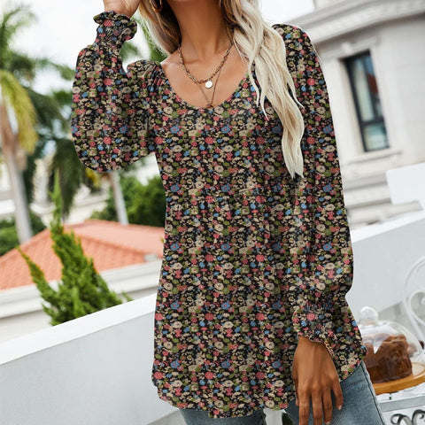 Chemise Á Manches Longues Bouffantes Imprimée