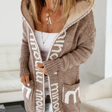 Cardigan Long Ample avec Imprimé de Lettres