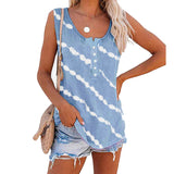 Débardeur Á Col Rond Et Boutons Á Rayures Diagonales Pour Femmes