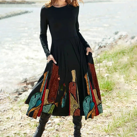 Robe Imprimée à Manches Longues