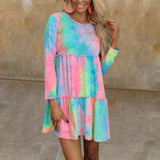 Robe imprimée tie-dye à empiècements et manches longues