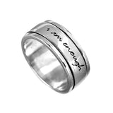 Bague d'Anxiété Rotative de Méditation en Argent "Je Suis Assez"