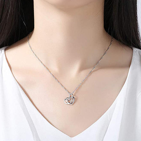 Collier Pendentif Double Coeur Givré