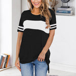 T-shirt de couleur unie à col rond et manches courtes pour femme