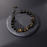 Bracelet de Perles d'Onyx de l'Armée du Crâne en Argent Sterling