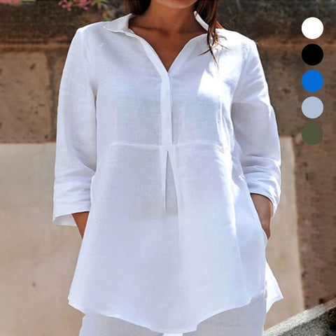 Chemisier en coton et lin de couleur unie