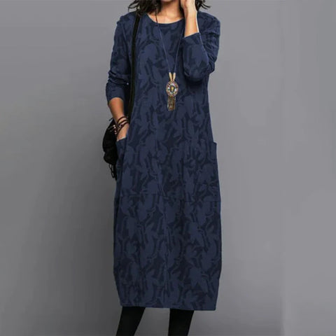 Robe de Poche Imprimée à Manches Longues