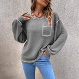 Gaufre Femme Tricot Tunique Tops Chemise à Manches Longues