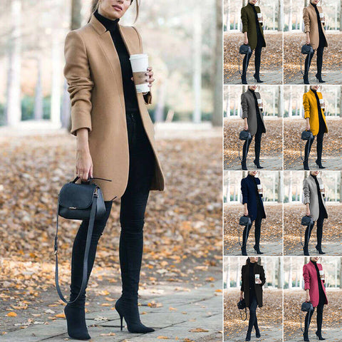 Blazer tendance en laine unicolore à col montant