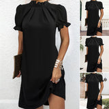 Robe mi-longue à manches lanterne